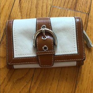 White and camel leather Coach wallet